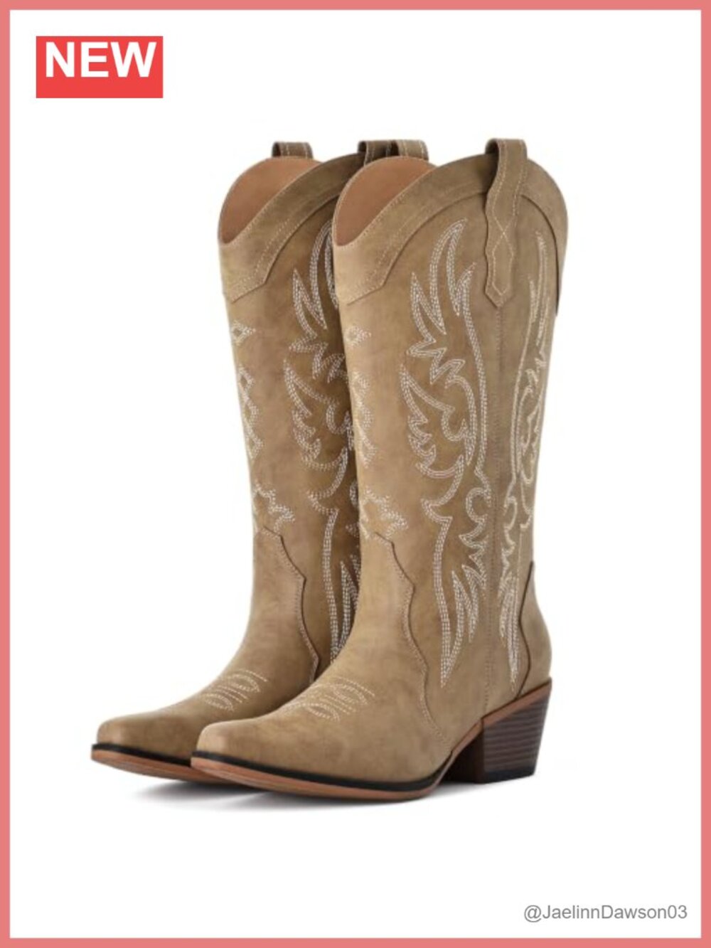Faux Leather Cowboy Boots Women Snip Toe Mid Calf Western Concert